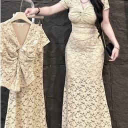 Xukadress_Set váy ren nâu nhạt, set bộ váy đi tiệc sang xịn xò 6