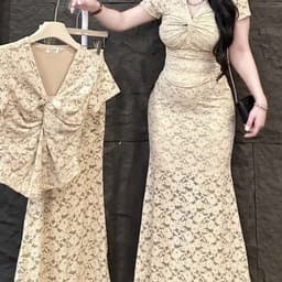 Xukadress_Set váy ren nâu nhạt, set bộ váy đi tiệc sang xịn xò 3