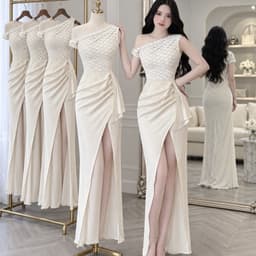 Xukadress - Váy ren kem zẻ tà – đầm đi tiệc sang chảnh –tôn dáng – ren mềm cao cấp, sang trọng  ✨ 1