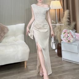 Xukadress - Váy ren kem zẻ tà – đầm đi tiệc sang chảnh –tôn dáng – ren mềm cao cấp, sang trọng  ✨ 3