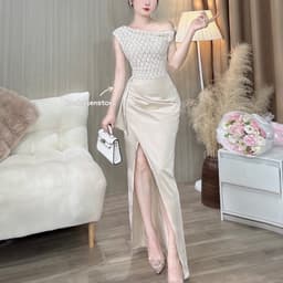 Xukadress - Váy ren kem zẻ tà – đầm đi tiệc sang chảnh –tôn dáng – ren mềm cao cấp, sang trọng  ✨ 4