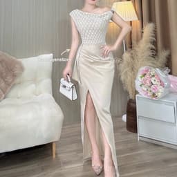 Xukadress - Váy ren kem zẻ tà – đầm đi tiệc sang chảnh –tôn dáng – ren mềm cao cấp, sang trọng  ✨ 2