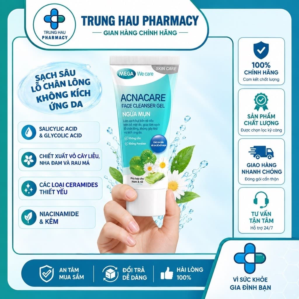 Gel rửa mặt dịu nhẹ làm sạch da dầu và da dễ nổi mụn – Acnacare Face Cleanser Gel – Tuýp 75g