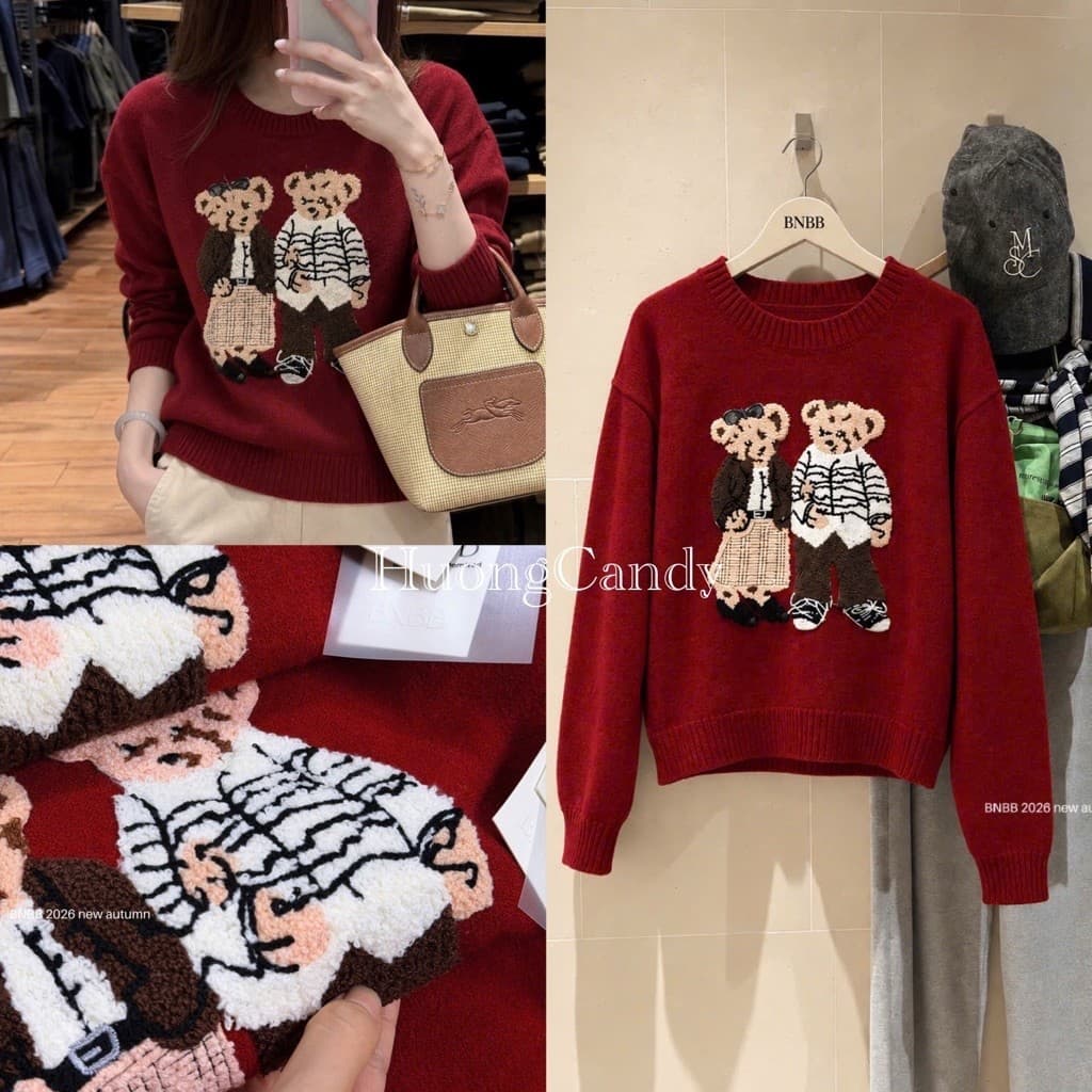 Sẵn-Áo Gấu Đỏ len dày mịn ấm áp Sợi mềm Cao Cấp