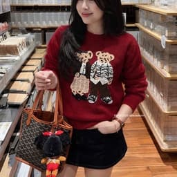 Sẵn-Áo Gấu Đỏ len dày mịn ấm áp Sợi mềm Cao Cấp 4