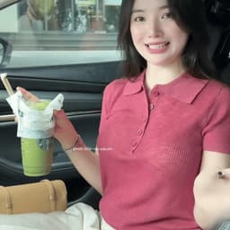 Áo len khuy trơn cổ Polo hai màu Hồng/Tím[Sẵn] 2