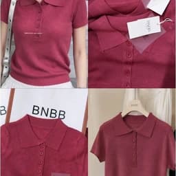 Áo len khuy trơn cổ Polo hai màu Hồng/Tím[Sẵn] 3