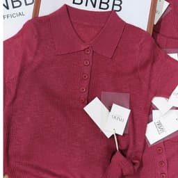 Áo len khuy trơn cổ Polo hai màu Hồng/Tím[Sẵn] 8