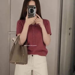 Áo len khuy trơn cổ Polo hai màu Hồng/Tím[Sẵn] 5