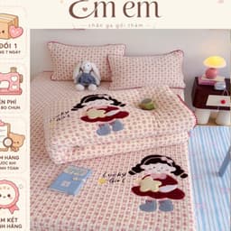 Bộ chăn ga gối 4 món Nỉ nhung mịn thêu hoạ tiết cute,mặt nhung ấm áp mềm mịn giữ nhiệt tốt êm êm shop 1