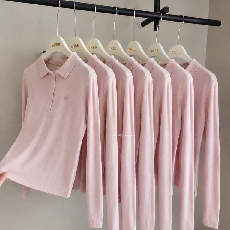 Sẵn-Áo Polo Cá Hồng dài tay Vải Gai Sịn trẻ trung năng động