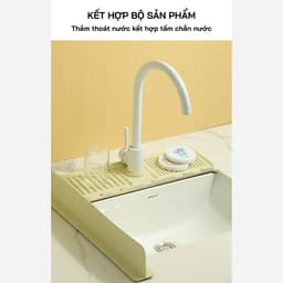 Thảm thoát nước gắn vòi rửa chén silicone đa năng chống tràn giữ khô ráo dễ lắp đặt 2