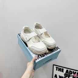 🎀 Giày bệt nữ màu kem thanh lịch, thiết kế quai dán bản to trẻ trung, đế chunky êm Fullbox #AK21 5