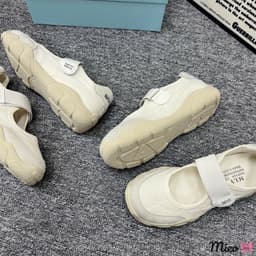 🎀 Giày bệt nữ màu kem thanh lịch, thiết kế quai dán bản to trẻ trung, đế chunky êm Fullbox #AK21 1