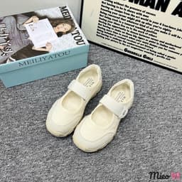 🎀 Giày bệt nữ màu kem thanh lịch, thiết kế quai dán bản to trẻ trung, đế chunky êm Fullbox #AK21 7