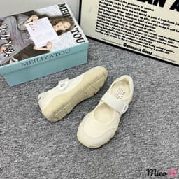 🎀 Giày bệt nữ màu kem thanh lịch, thiết kế quai dán bản to trẻ trung, đế chunky êm Fullbox #AK21 6