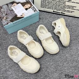 🎀 Giày bệt nữ màu kem thanh lịch, thiết kế quai dán bản to trẻ trung, đế chunky êm Fullbox #AK21 4