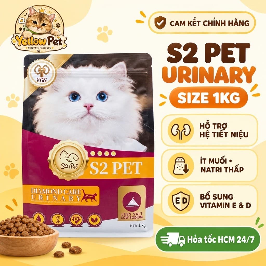 [ 1kg ] Hạt cho mèo S2PET Diamond Hỗ Trợ Tiết Niệu, Tăng Cường Sức Đề Kháng Chính Hãng | Yellow Pet