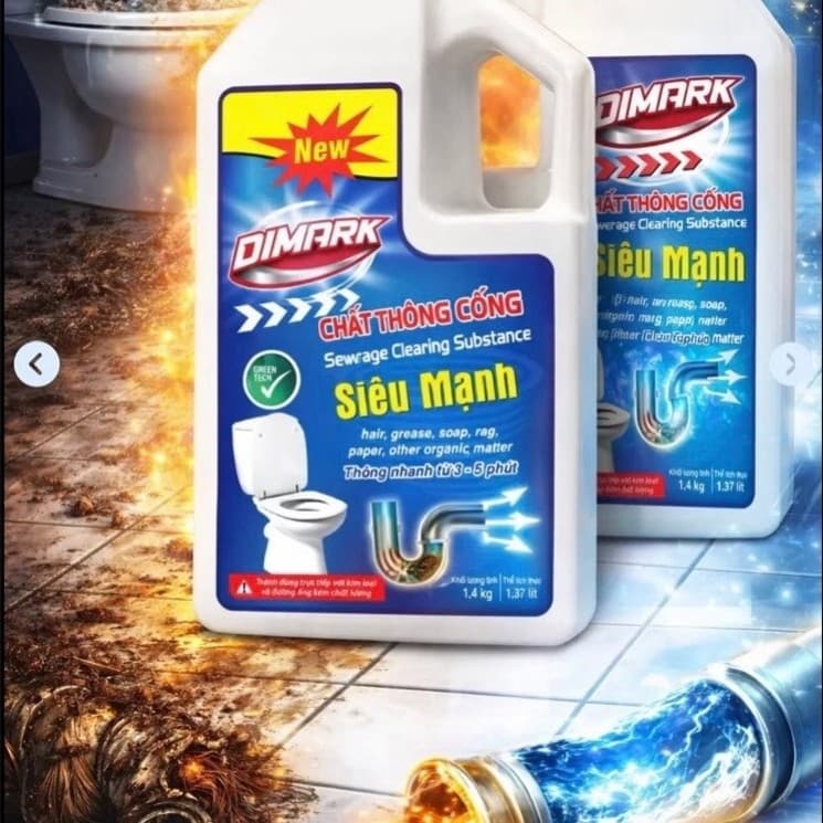 Nước Thông Cống DIMARK Siêu Mạnh 1,2kg( Chú Ý Đọc Kĩ Hướng Dẫn Khi Sử Dụng)