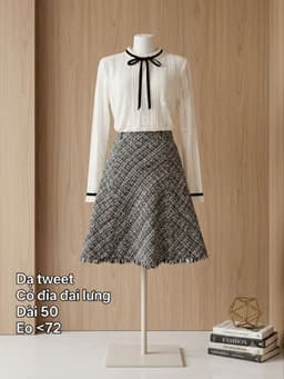 [2hand] Chân váy dạ tweet kẻ đan dáng chữ A size S M 2