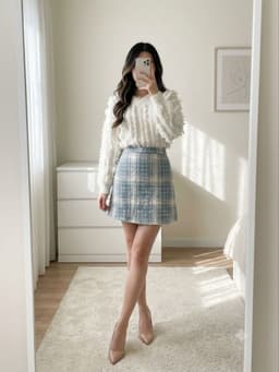 [2hand] Chân váy dạ tweet xanh pastel kẻ bling size M 1