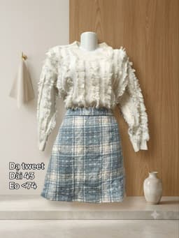 [2hand] Chân váy dạ tweet xanh pastel kẻ bling size M 2
