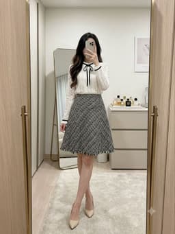 [2hand] Áo len ren trắng dây nhung nơ cổ size S M L 1
