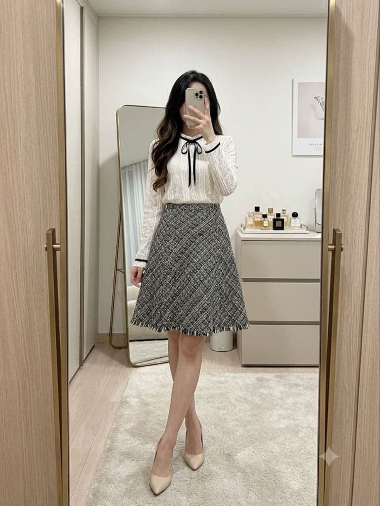 [2hand] Áo len ren trắng dây nhung nơ cổ size S M L