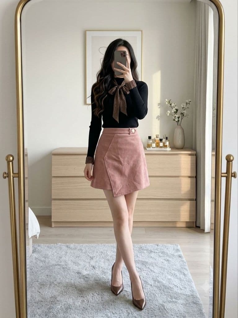 [2hand] Áo thun gân đen dài tay nơ cổ tay áo voan bling size S