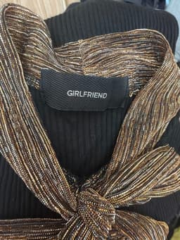 [2hand] Áo thun gân đen dài tay nơ cổ tay áo voan bling size S 3