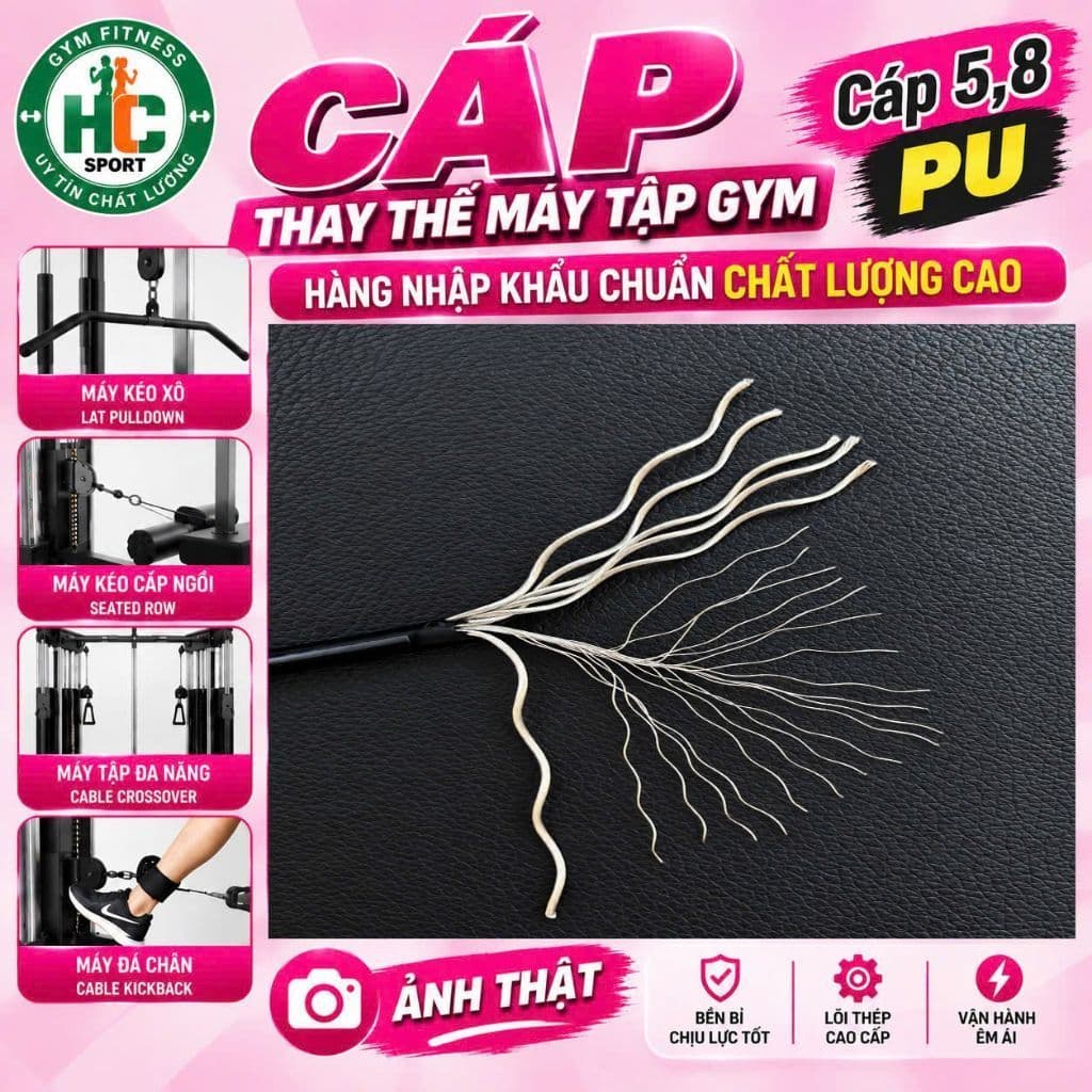 Dây cáp 5.8mm chuyên dụng cho máy tập gym(vỏ bọc PU)