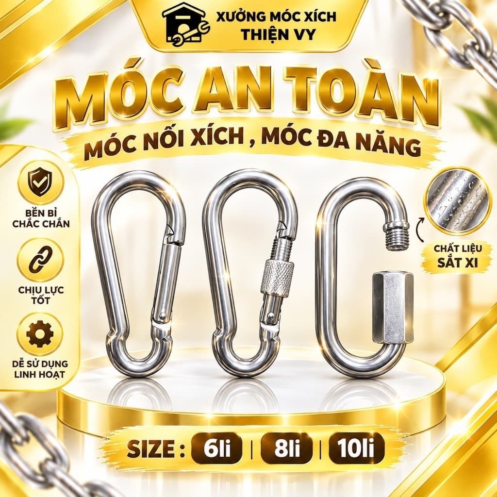 Móc Nối Xích , Móc An Toàn , Móc An Toàn Có Khoá Chốt Vặn Loại Sắt Cao Cấp