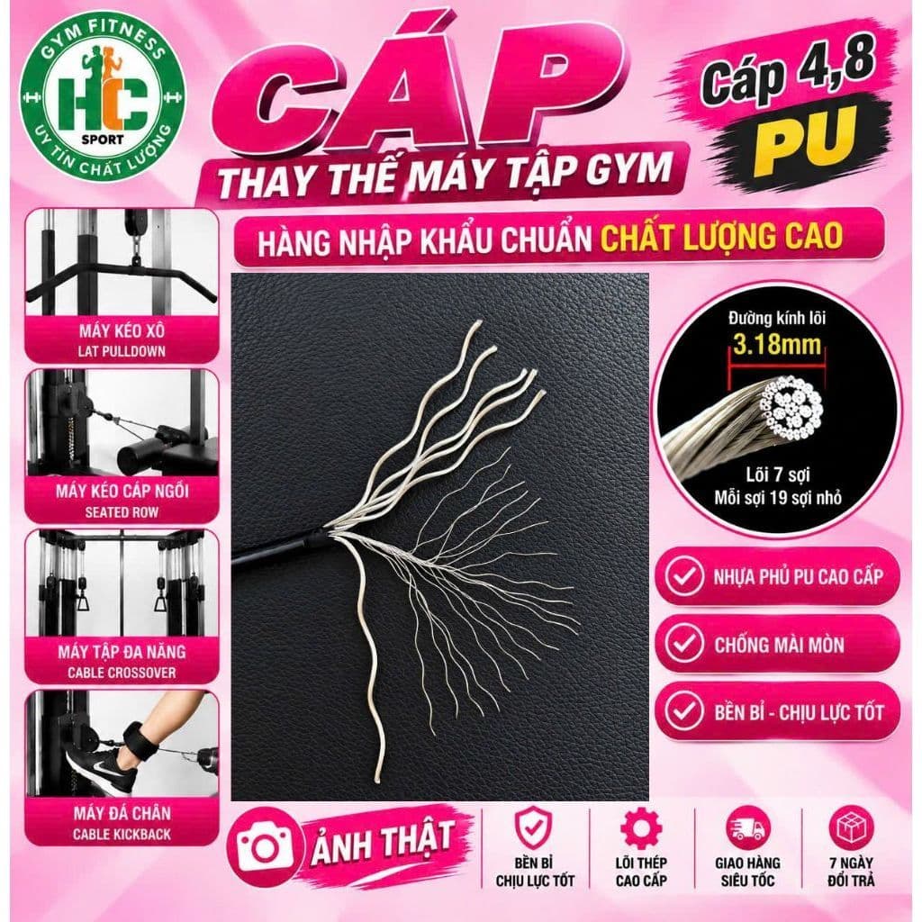 Dây cáp 5mm chuyên dụng cho máy tập gym(vỏ bọc PU)