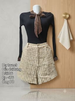 [2hand] Quần short dạ tweet kẻ vàng nâu size L 2