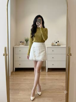 [2hand] Áo len ren màu cỏ úa freesize 1