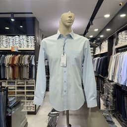 Áo sơ mi nam Owen dài tay màu xanh nhạt kẻ nhỏ regular fit vạt bầu vải sợi tre AR260628DT 6