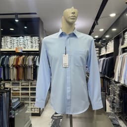 Áo sơ mi nam Owen dài tay màu xanh họa tiết chìm giấu khuy regular fit vạt bầu vải polyester nano AR260695DT 6