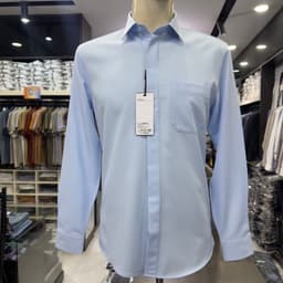 Áo sơ mi nam Owen dài tay màu xanh họa tiết chìm giấu khuy regular fit vạt bầu vải polyester nano AR260695DT 4