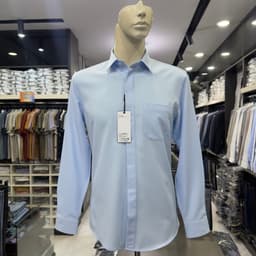 Áo sơ mi nam Owen dài tay màu xanh họa tiết chìm giấu khuy regular fit vạt bầu vải polyester nano AR260695DT 1