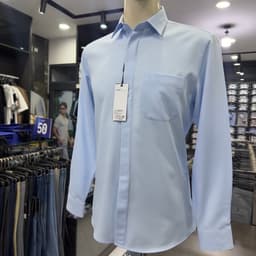 Áo sơ mi nam Owen dài tay màu xanh họa tiết chìm giấu khuy regular fit vạt bầu vải polyester nano AR260695DT 5
