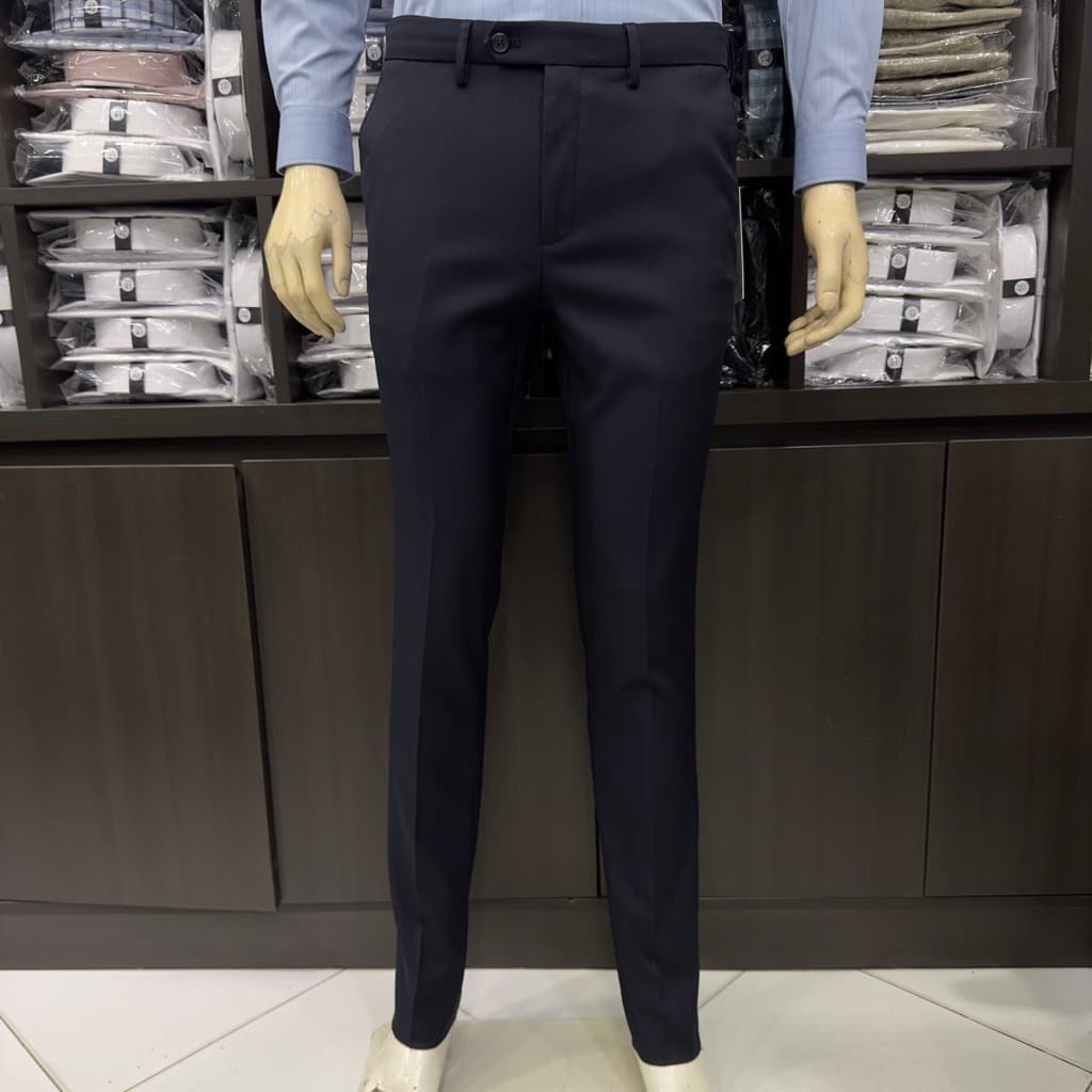 Quần âu nam Owen màu xanh tím than slim fit tăng đơ 2 cạp vải polyester nano QST262114PT