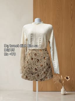 [2hand] Chân váy dạ tweet vàng đính kim sa hoa size L 2