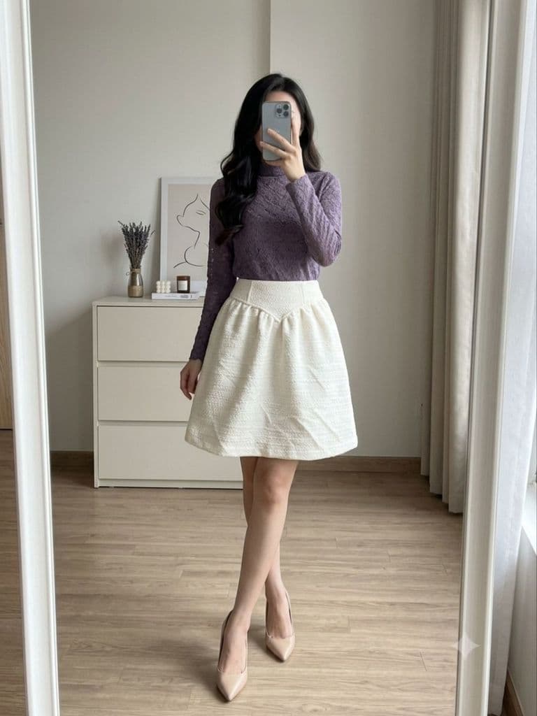 [2hand] Áo len ren tím 1 lớp freesize