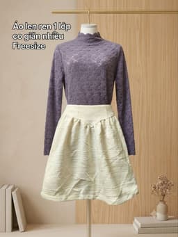 [2hand] Áo len ren tím 1 lớp freesize 2
