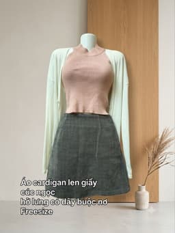 [2hand] Áo cardigan len giấy trắng kiểu hở lưng dây buộc nơ cúc ngọc freesize 2