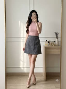 [2hand] Chân váy nhung tăm xám bling có quần trong size S 1