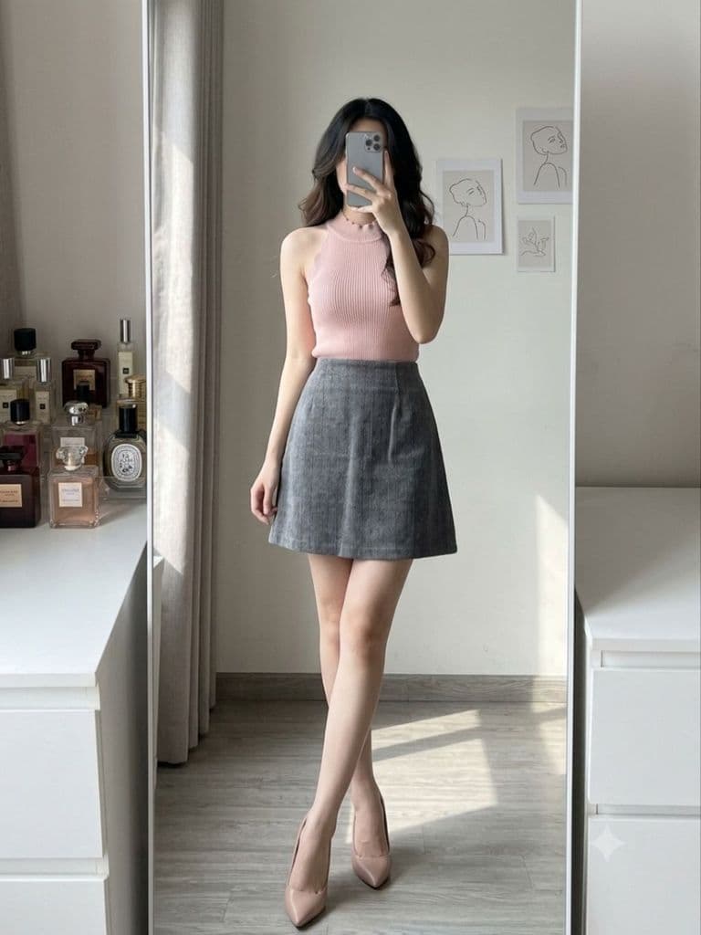 [2hand] Áo len hồng 3 lỗ mongtoghi co giãn freesize