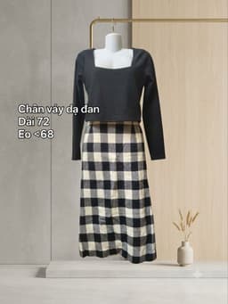 [2hand] Chân váy dài dạ đan kẻ caro đen trắng size S 2