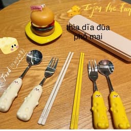 🧀 Bộ 3 thìa nĩa đũa hình phô mai siêu cute 1