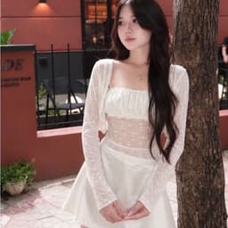 Set Áo Hai Dây “Ren Hoa” Xuyên Thấu Kèm Khoác Cardigan Phối Chân Váy Lụa Ngắn 2